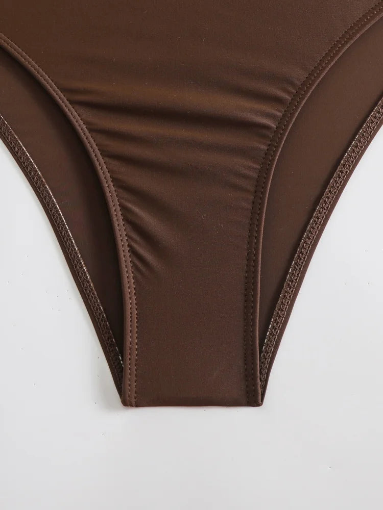 Solid Halter V-Neck Bikini Set