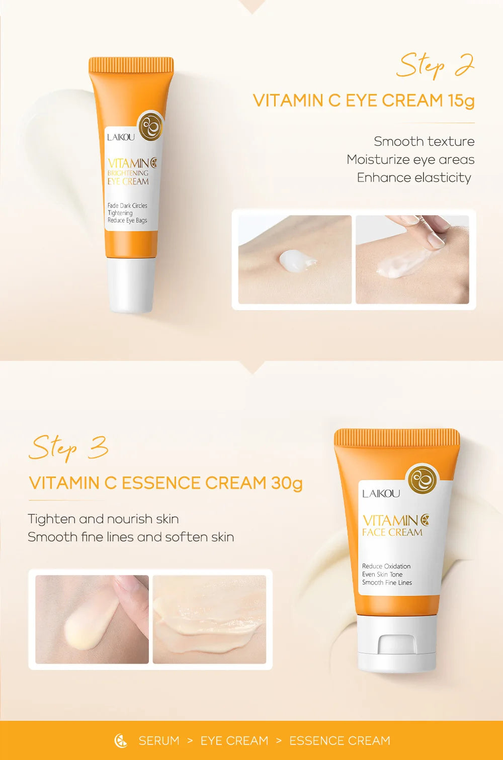 LAIKOU 3pcs Vitamin C Sakura Snail Essence Skincare Set