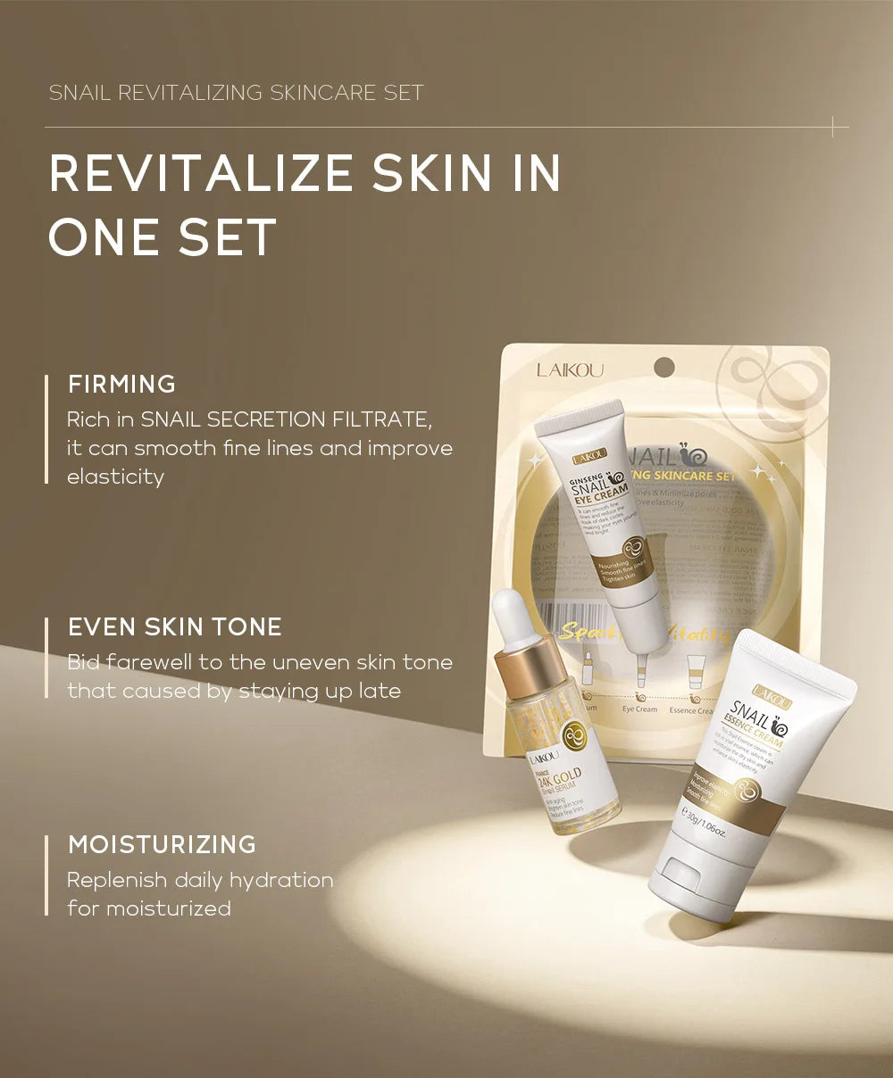 LAIKOU 3pcs Vitamin C Sakura Snail Essence Skincare Set