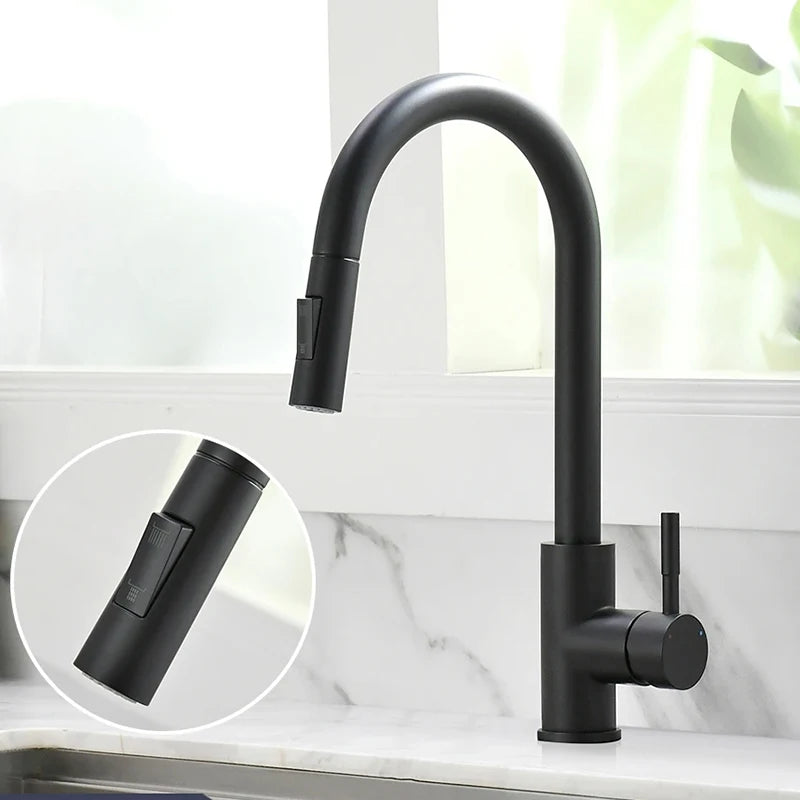 Black Pull-Out Kitchen Sink Faucet – Dual Function Hot & Cold