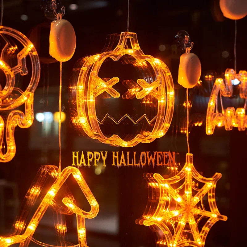 Halloween Pumpkin & Ghost Window Light – Battery Operated Hanging Decor