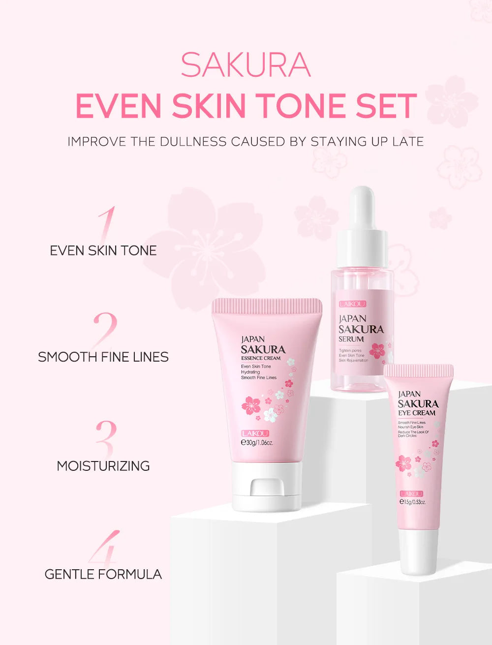 LAIKOU 3pcs Vitamin C Sakura Snail Essence Skincare Set