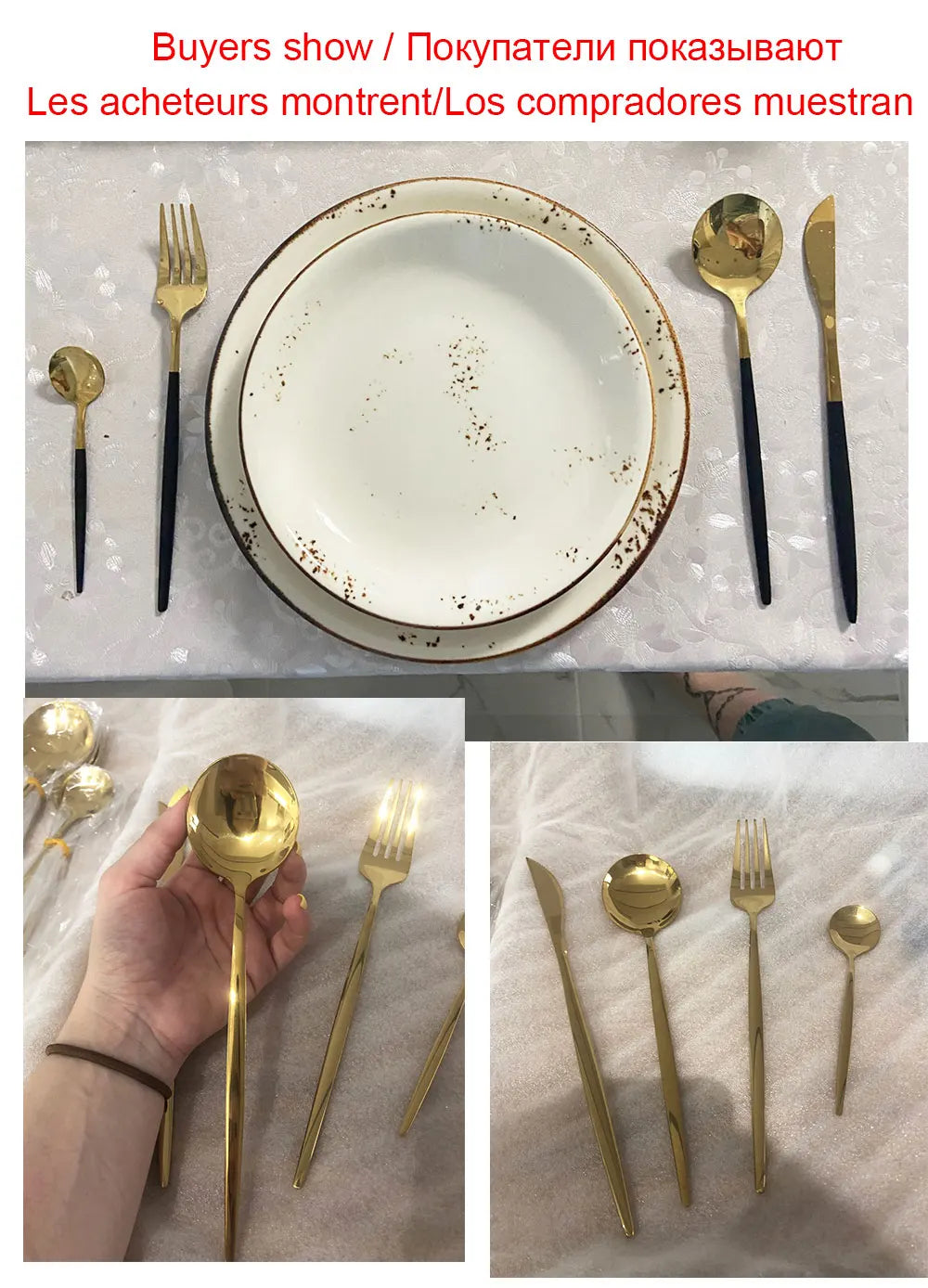 24-Piece Black Handle Golden Cutlery Set