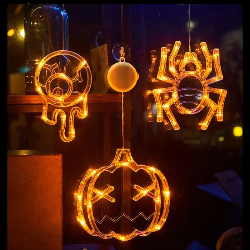 Halloween Pumpkin & Ghost Window Light – Battery Operated Hanging Decor