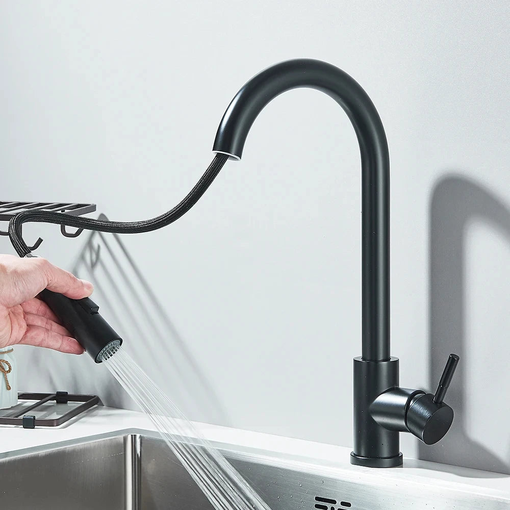 Black Pull-Out Kitchen Sink Faucet – Dual Function Hot & Cold