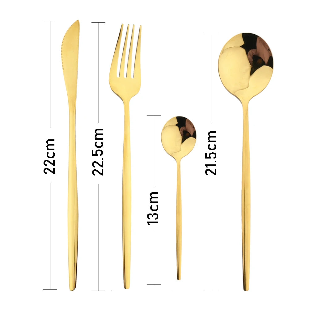 24-Piece Black Handle Golden Cutlery Set