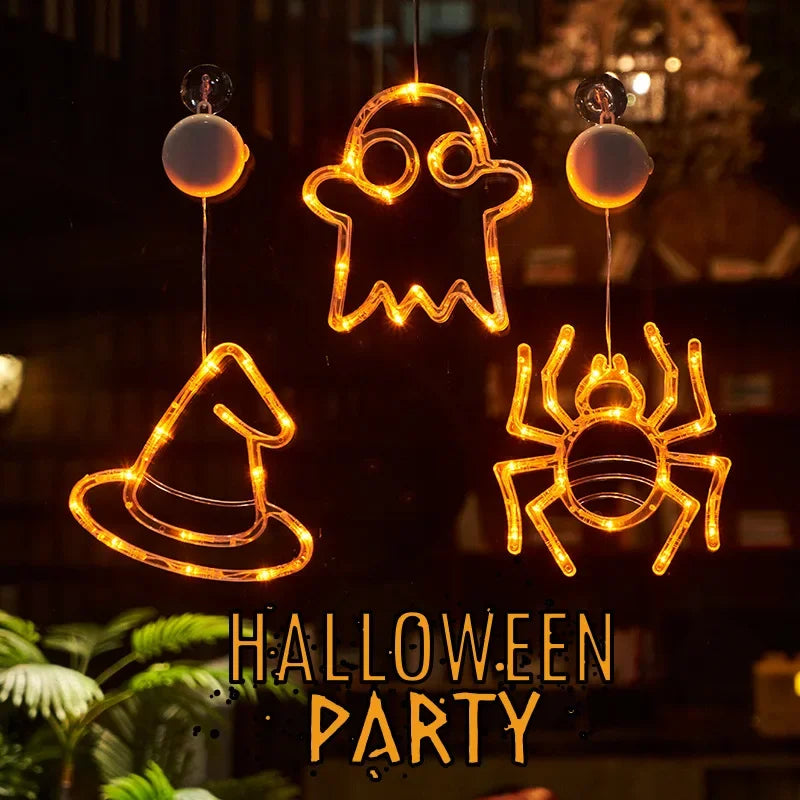 Halloween Pumpkin & Ghost Window Light – Battery Operated Hanging Decor