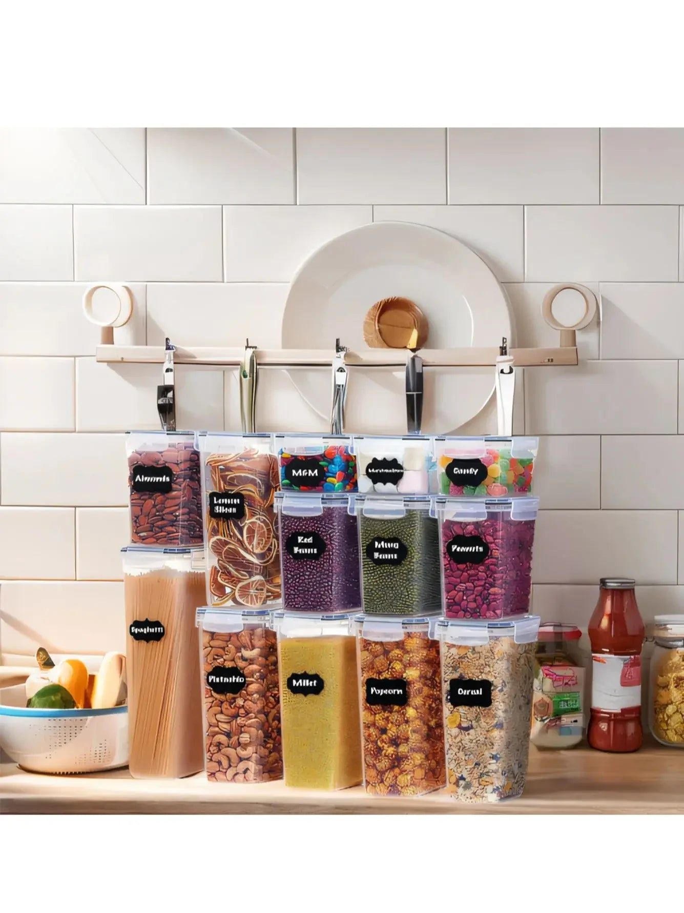 12pcs Closed food storage containers with LIDS, plastic kitchen pantry organization and storage, dry cargo containers for cookie