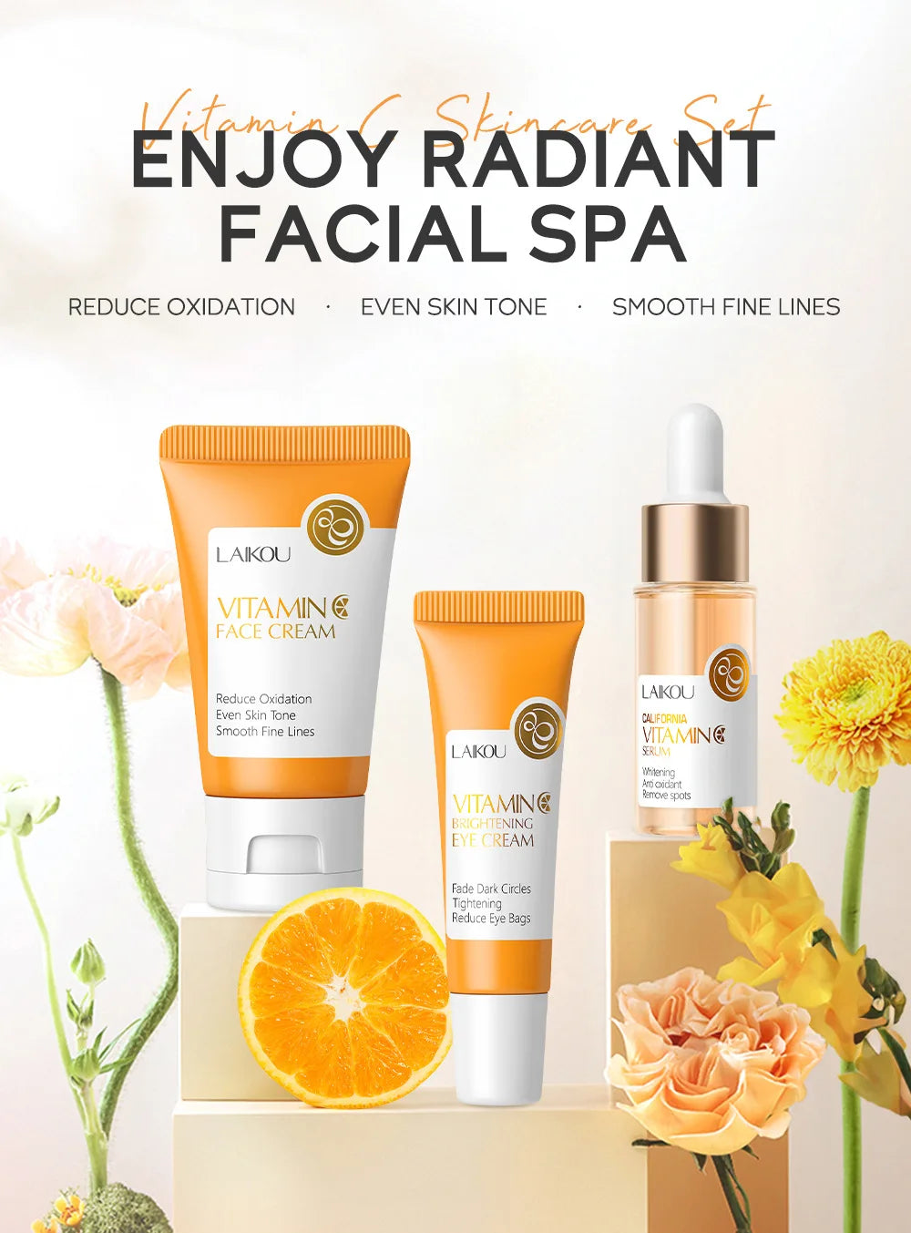 LAIKOU 3pcs Vitamin C Sakura Snail Essence Skincare Set