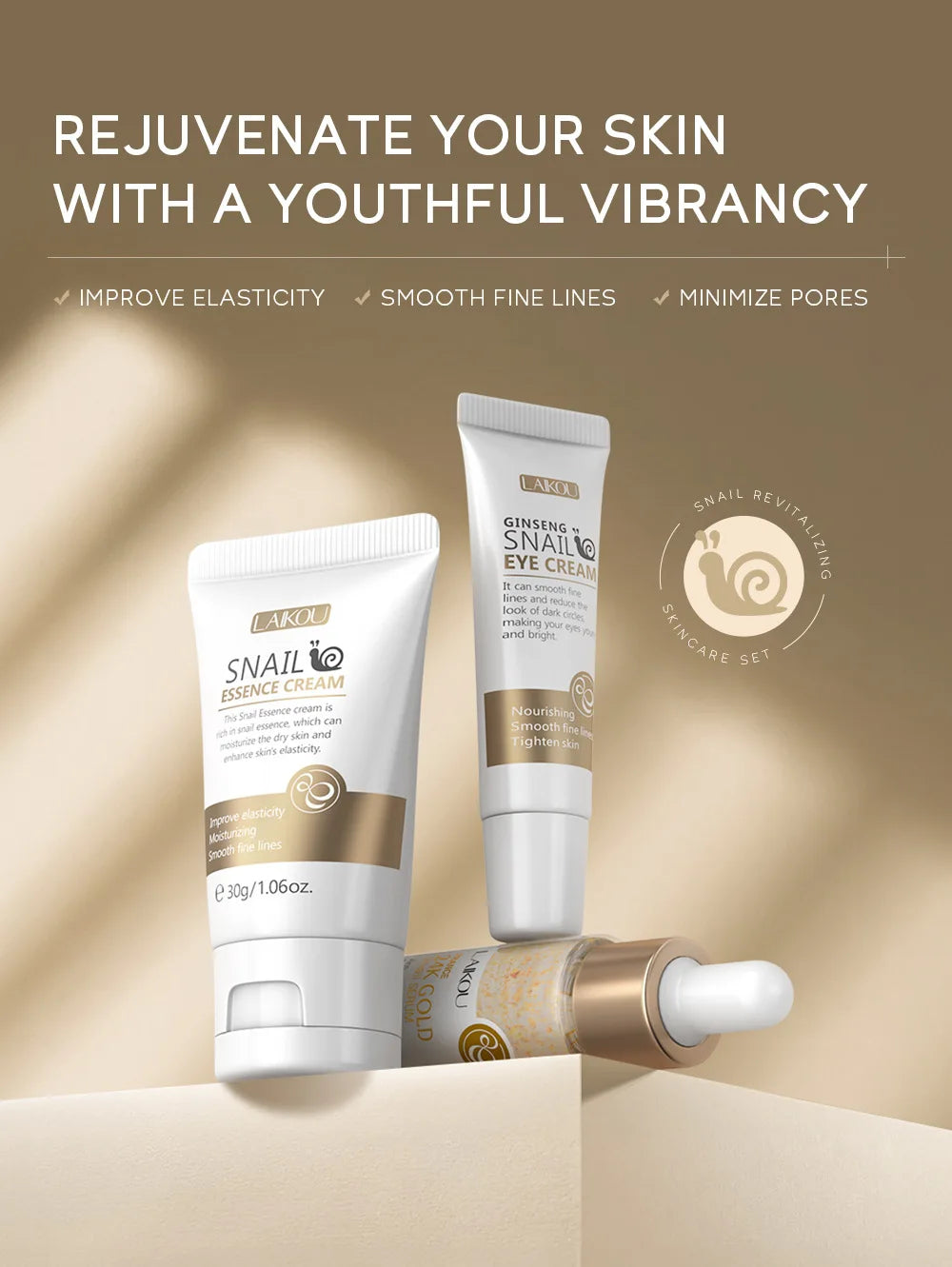 LAIKOU 3pcs Vitamin C Sakura Snail Essence Skincare Set