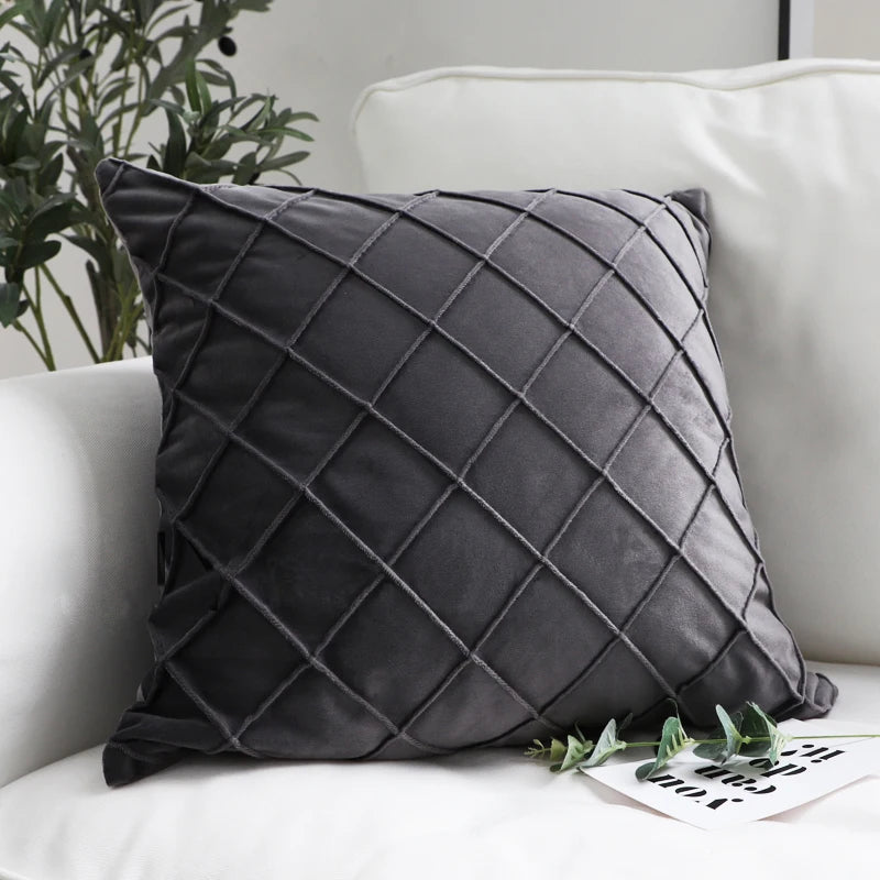 Velvet Cushion Covers – Dark Gray Plaid