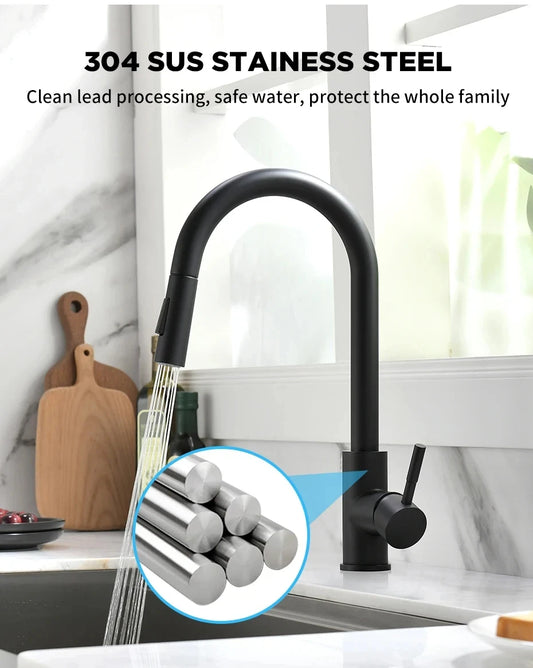 Black Pull-Out Kitchen Sink Faucet – Dual Function Hot & Cold