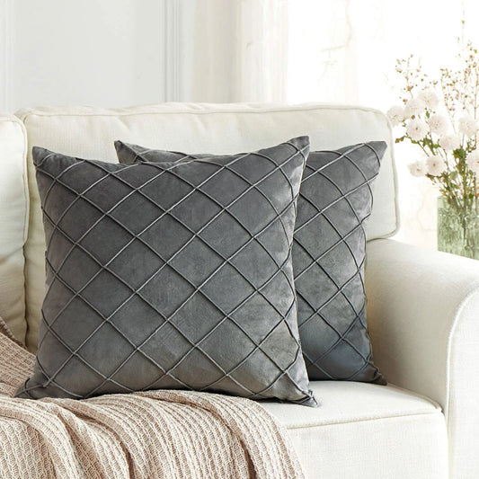 Velvet Cushion Covers – Dark Gray Plaid